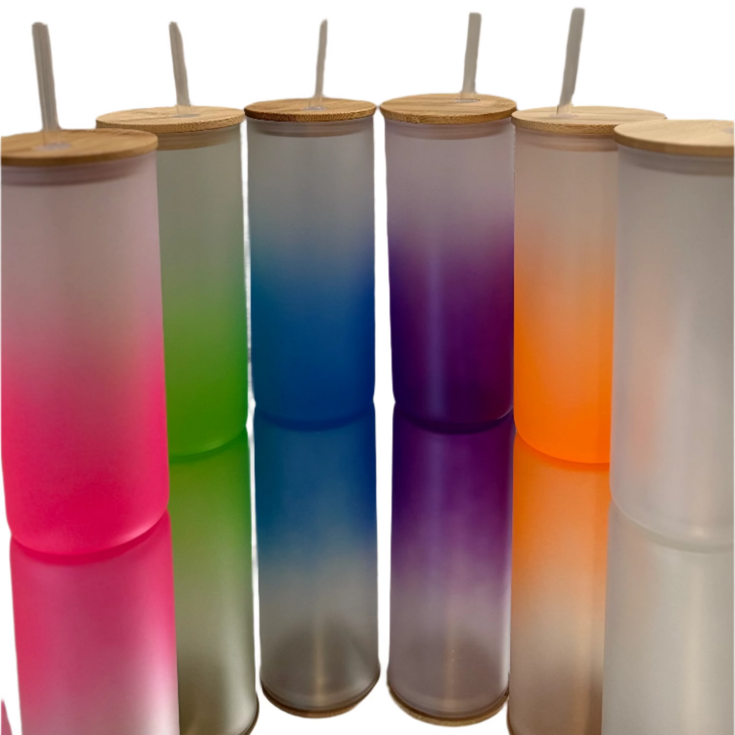Gradient colored tumblers with wooden lids 